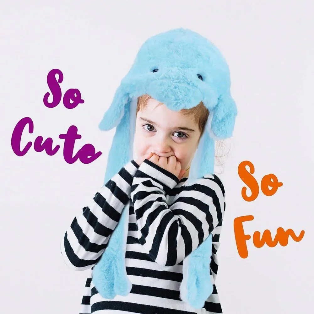 Kids Dolphin Animal Hat with Ears Moving Jumping Pop Up Beating Plush Holiday